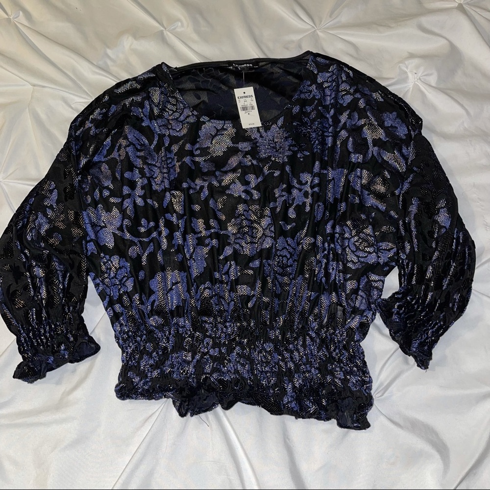NWT Express Two-Tone Floral Top With Velvety Feel